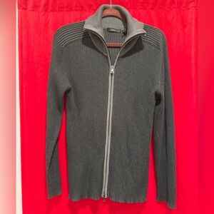 MBX Men’s Full Zip Sweater Jacket Black/Gray Cotton Blend Knit Ribbed High Neck